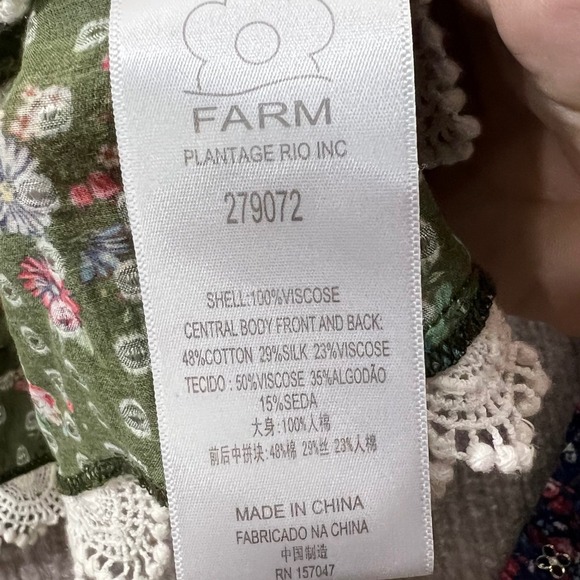 FARM Rio Patchwork Floral Smocked Neck Long Sleeve Blouse Sz S Boho Cottagecore - Picture 3 of 13